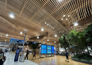 MassPlywood Panel ceiling in PDX Airport