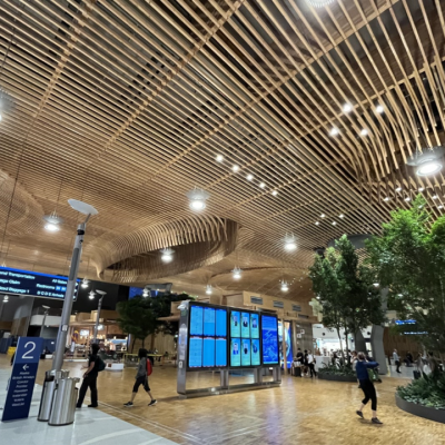 MassPlywood Panel ceiling in PDX Airport